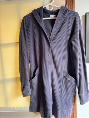 J. Jill Hooded Ribbed Long Cardigan in Plum Gray